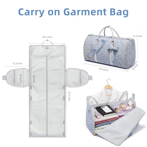 Travel Garment Bag for Women, Foldable Carry On Garment Duffle Bag 20.5x10x12.5 Inch, Convertible Overnight Bags with Shoe & Toiletry Pockets for Business Trip, Vacation, Party, Blue-White - color: White-Blue