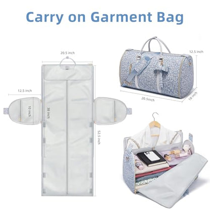 Travel Garment Bag for Women, Foldable Carry On Garment Duffle Bag 20.5x10x12.5 Inch, Convertible Overnight Bags with Shoe & Toiletry Pockets for Business Trip, Vacation, Party, Blue-White - color: White-Blue
