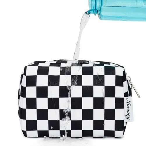 Narwey Small Checkered Makeup Bag for Purse Mini Cosmetic Bag Travel Makeup Pouch Zipper Pouch Cute Make up Bags with Compartments for Women Girls (Black Checkerboard, Small) - color: YB-Black Checkerboard, style: Small
