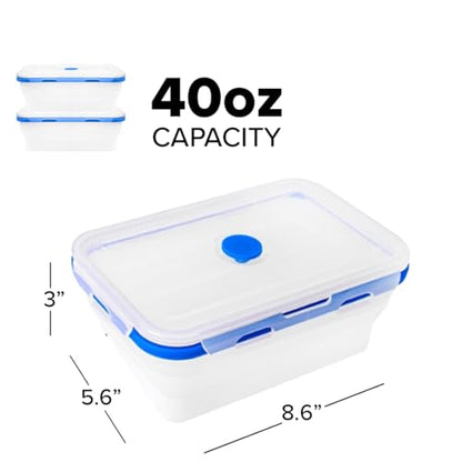 ECOBERI Collapsible Food Storage Containers, Silicone Large 2 Piece 40 oz Set, BPA-Free Meal Prep and Leftover Containers with Airtight Lids, Space-Saving, Freezer Safe - color: Blue 40oz-2pc