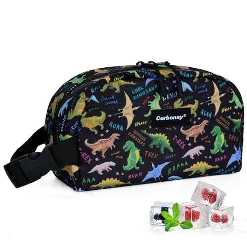 Cerbonny Small Cooler Bag, Freezable Snack Bag, Mini Cooler, Small Insulated Bag For Work, School, Travel, Picnic, Camping & Daily Use - color: Black Dinosaur