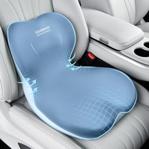 Coverado Car Seat Cushion and Lumbar Support Pillow One Piece, Memory Foam Ergonomic Back Support Driving Seat Cushion for Back Pain, Non-Slip Washable Cushion for Car, Driver, Office - color: Blue, size: 1 Piece