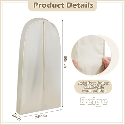 50 Inch Acid Free Cotton Muslin Suit Garment Bag Long Dress Suit Storage Box Closet Organizer for Suits, Coats, Travel Bag - size: 50 Inch