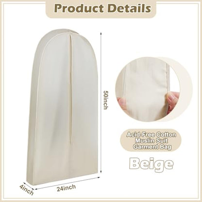 50 Inch Acid Free Cotton Muslin Suit Garment Bag Long Dress Suit Storage Box Closet Organizer for Suits, Coats, Travel Bag - size: 50 Inch
