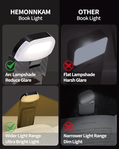 HEMONNKAM Book Reading Light, Rechargeable Clip on Booklight, Eye Caring 3 Color Temperatures & 5 Brightness Levels, Night Use for Bed, Long Lasting, Reading at Night in Bed, Mystic Black - color: Mystic Black