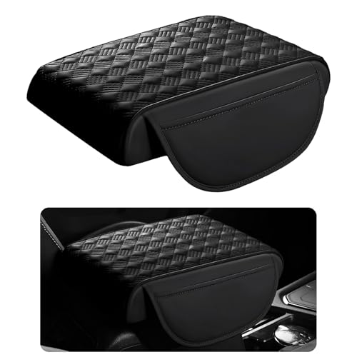 Car Armrest Cushion, 12.2"×8.3" Leather Auto Memory Foam Center Console Pad with Storage Pocket, Waterproof & Anti-Scratch Elbow Pillow Armrest Seat Box Protector, Universal Fit (Black) - color: Black