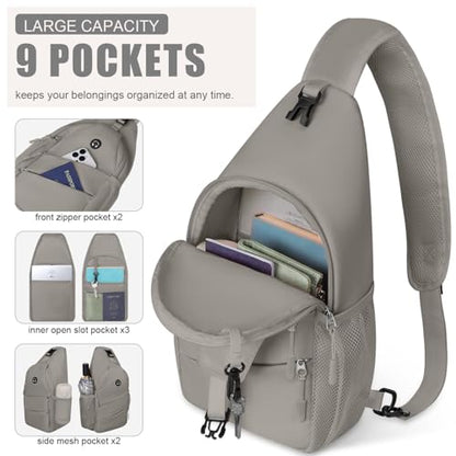 Pritent Crossbody Bags for Women Men Trendy Sling Bag Backpack Casual Chest Bag with Convertible Shoulder Strap - color: Khaki, size: Medium