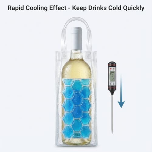 3-Pack Freezable Wine Cooler Bags with Built-in Gel Ice Packs - Portable Hexagon Wine Chiller Sleeve - Reusable Clear Folding Carrier Tote for Champagne, Beer, Picnic & Travel (orange） - color: Blue