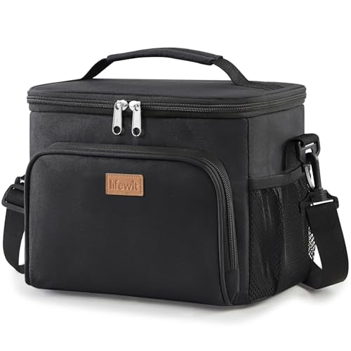 Lifewit Reusable Insulated Lunch Bag, Portable Cooler Freezable Soft Lunchbox Leakproof with Adjustable Shoulder Strap for Men Women Adult for Work Picnic or Travel, 15L 24 Can, Black - color: Black, size: Large(15L)
