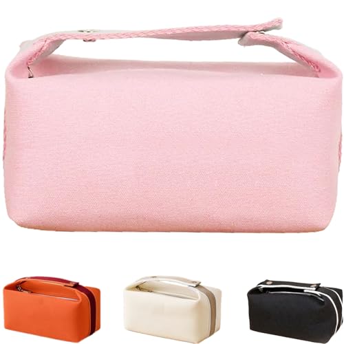 Fammart Travel Makeup Bag, Waterproof Canvas Cosmetic Bag Make Up Organizer Case for Women, Large Toiletry Bag Skincare Pouch for Toiletries Accessories Brushes - color: Canvas - Pink