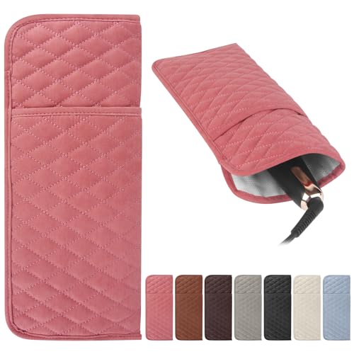 Heat Resistant Hair Tools Organizer Bag Portable Travel Storage Cover Pouch for Hair Straighteners, Curling Irons, Flat Irons and Hot Styling Tools(13.8" x 5.5") - color: Pink