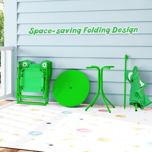 HONEY JOY Kids Picnic Table, Animal Themed Toddler Outdoor Table and Chair Set, 2 Folding Chairs & Removable Umbrella, Children Outdoor Furniture for Backyard Patio Garden (Green Frog) - color: Green Frog