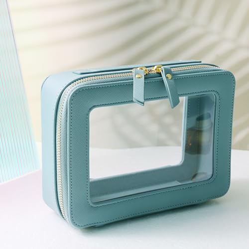 SANHECUN Toiletry bag waterproof cosmetic organizer with handle large opening for travelling (Blue) - color: Blue