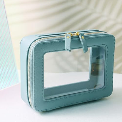SANHECUN Toiletry bag waterproof cosmetic organizer with handle large opening for travelling (Blue) - color: Blue