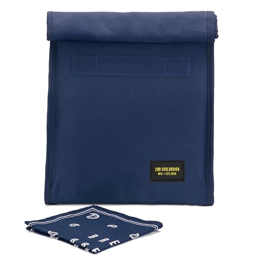 2nd Childhood Rolltop Lunch Bag for Work or School – Compact, Foldable & Low Profile Design – Insulated Reusable Bag with Handle – Slim, Durable & Stylish - 3.5L (Blue) - color: Blue