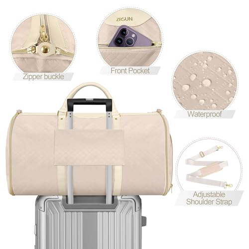 ZRSUN Garment Bag for Travel, Convertible Carry-On Duffel with Shoe Compartment, Waterproof & Wrinkle-Free Suit Carrier for Business Trips & Weekend Getaways, Foldable & Lightweight - color: Beige