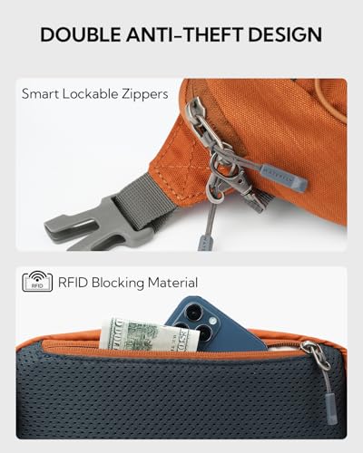 WATERFLY Lightweight Small Fanny Pack: 1.5L Mini Slim Crossbody Waist Belt Hip Bag with RFID Blocking, Anti-Theft & Water Resistant Pouch for Women Men Travel Hiking Running Walking EDC - color: Brown