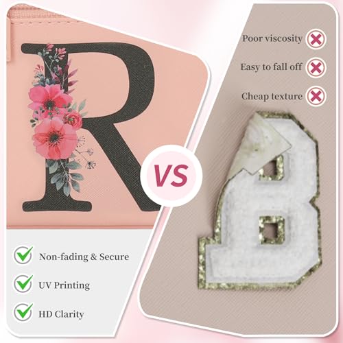 OCHEAL Initial Makeup Bag,Monogram Make up Bag Pink Travel Makeup Organizer Case Beauty Toiletry Cosmetic Bag with Brush Holder, Trendy Stuff Personalized Gifts for Women and Girls-R - color: Pink, style: R