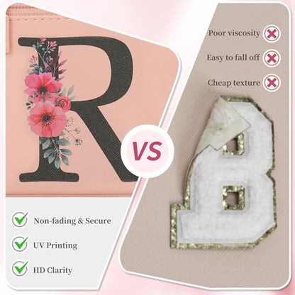 OCHEAL Initial Makeup Bag,Monogram Make up Bag Pink Travel Makeup Organizer Case Beauty Toiletry Cosmetic Bag with Brush Holder, Trendy Stuff Personalized Gifts for Women and Girls-R - color: Pink, style: R