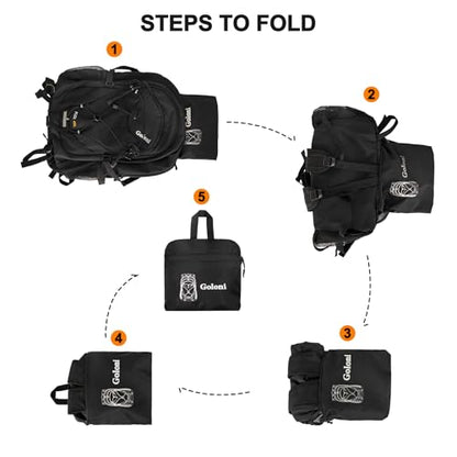 Goloni 45L Hiking Backpack Lightweight Foldable, Waterproof Camping Backpack with Rain Cover & Hiking Pole Mat Carrying System, Ergonomic Water Resistant Daypack for Trekking Travel Men Women,Black - color: Black