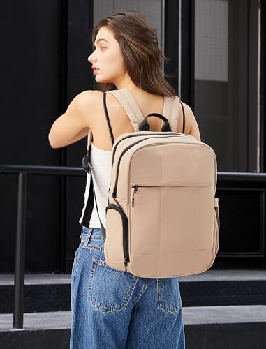 CLUCI Lightweight Travel Backpack Carry on Flight Approved, Puffy Gym Backpack with Shoe Compartment, Personal Item Travel Bag, 15.6 inch Laptop Backpack for Weekender Business - color: Soft Khaki