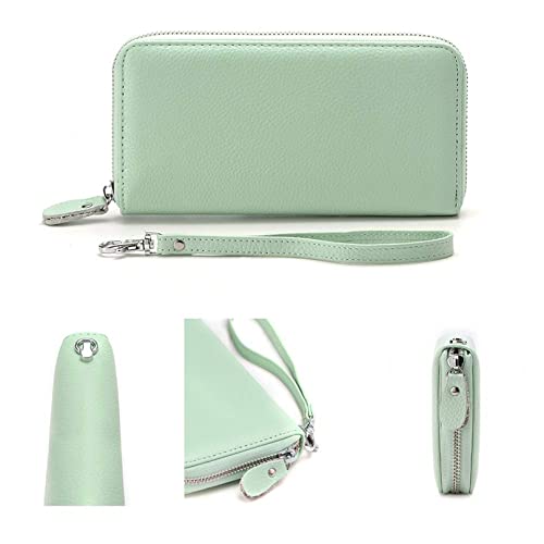 Moflycom Womens Wallet RFID Blocking Genuine Leather Zip Around Wallet Clutch Wristlet Travel Long Purse for Women - color: Light Green