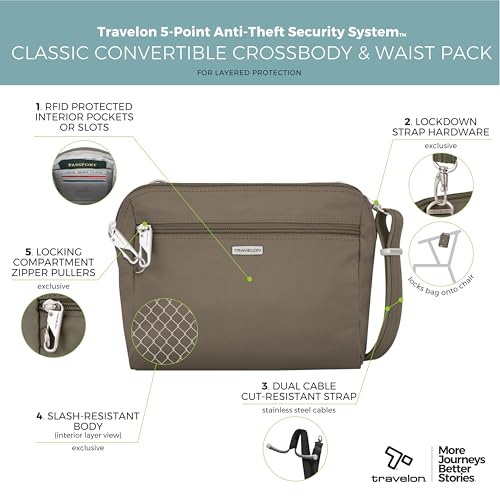 Travelon Anti-Theft Classic Convertible Crossbody & Waist Pack - color: Nutmeg
