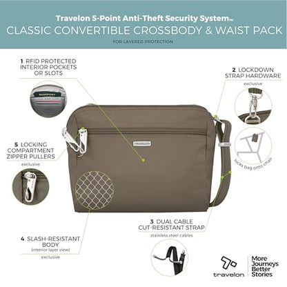 Travelon Anti-Theft Classic Convertible Crossbody & Waist Pack - color: Nutmeg