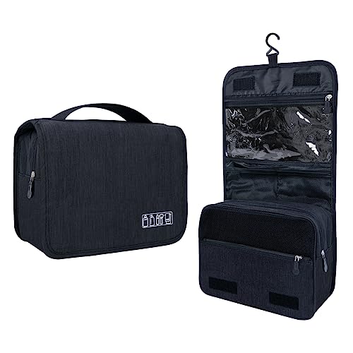 Lcsmaokin Large Capacity Toiletry Bag Travel Bag with Hanging Hook for Men and Women Waterproof Travel Cosmetic Bag Bathroom Storage Bag for Brushes Set,Full-Sized Shampoo,Toiletries,Accessories-Black - color: A-Black