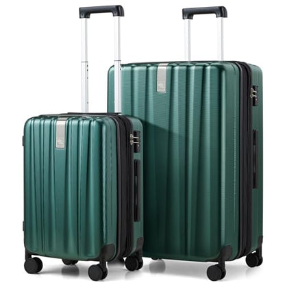 Hanke Expandable Hard Shell Luggage Sets 2 piece Carry on Luggage with Wheels Suitcases Lightweight Checked Travel Luggage Rolling Large Suitcase Travel Luggage Bag Woman Men 20/29 IN(Blackish Green) - color: Blackish Green, size: Expandable 2 piece Set（2