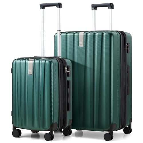 Hanke Expandable Hard Shell Luggage Sets 2 piece Carry on Luggage with Wheels Suitcases Lightweight Checked Travel Luggage Rolling Large Suitcase Travel Luggage Bag Woman Men 20/29 IN(Blackish Green) - color: Blackish Green, size: Expandable 2 piece Set（2