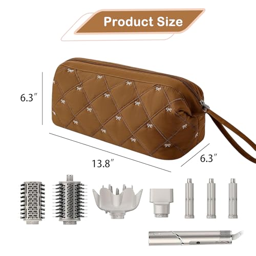 RSRSLEII Large Quilted Hair Tools Travel Bag with Bow Pattern,Waterproof Hair Styling Accessories Storage Case for Shark FlexStyle, Dyson Airwrap Hair Dryer, Curling Iron, Revlon Hair Tools(Brown) - color: 05Brown