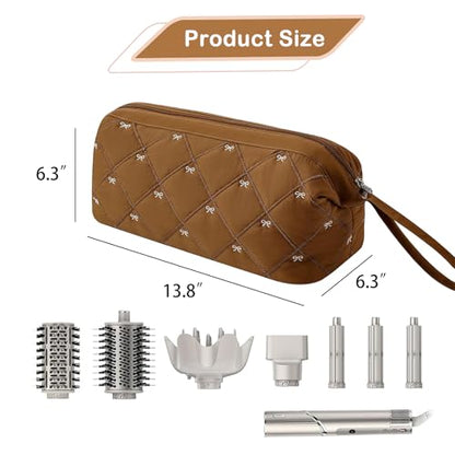 RSRSLEII Large Quilted Hair Tools Travel Bag with Bow Pattern,Waterproof Hair Styling Accessories Storage Case for Shark FlexStyle, Dyson Airwrap Hair Dryer, Curling Iron, Revlon Hair Tools(Brown) - color: 05Brown