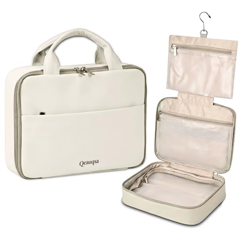 Makeup Bag Organizer, Large Hanging Toiletry Bag for Women with Leakproof Compartments, Travel Cosmetic Case for Full Sized Toiletries & Brushes Travel Cosmetic Bag Cruise Essentials White - color: White
