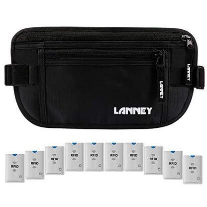 Money Belt for Travel Women and Men Slim Hidden Travel Wallet with RFID Blocking - color: Black