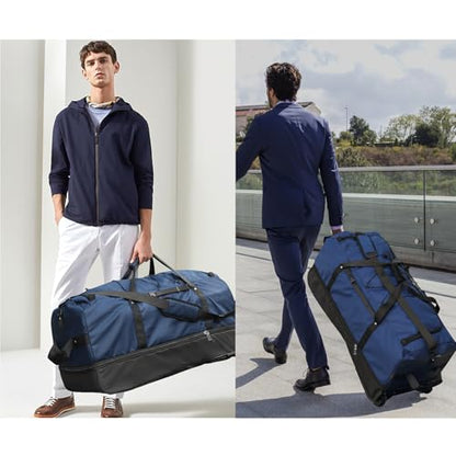 Bagenerous 110L/140L Expandable Soft-Sided Foldable Duffle Bag with 2 Rubber Wheels,Packable 32” Rolling Carry-On with Multi-Pockets & Compartments,Navy Blue - color: Navy Blue