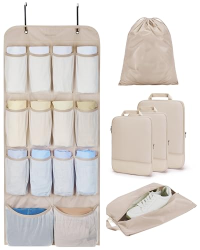 BAGSMART Hanging Compression Packing Cubes for Closet Organizers And Storage, 6 Set Suitcase Organizer Bags Set, Cruise Travel Essentials for Women | Hanging - color: Latte Brown