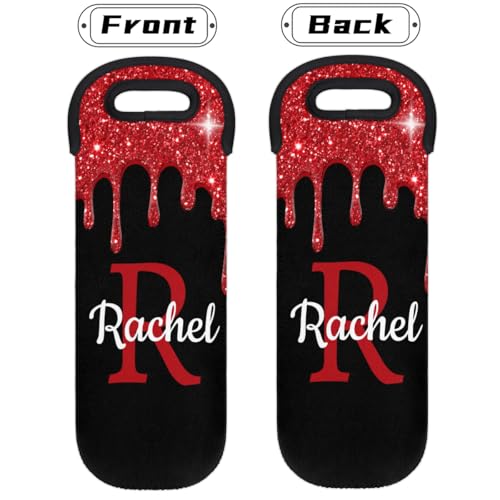Customize Neoprene Wine Carrier Tote 1 Bottles Personalized Wine Sleeve Gift Bags Custom with Name Travel Wine Bottle Holder - color: Red, size: Small