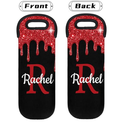 Customize Neoprene Wine Carrier Tote 1 Bottles Personalized Wine Sleeve Gift Bags Custom with Name Travel Wine Bottle Holder - color: Red, size: Small