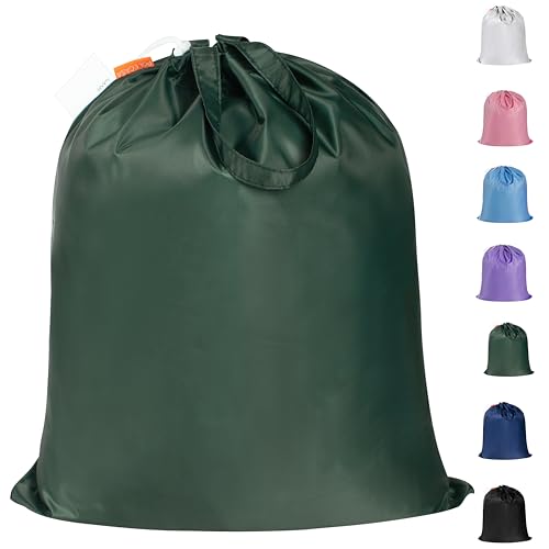 Polecasa Extra Heavy-Duty Laundry Bag 21x24”- Machine Washable Small Storage Bag with Reinforced Handles & Drawstring Closure & ID Tag for College Dorm Travel - Green - color: Green, size: 21" x 24" | 1 Pack