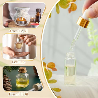 Didaey 20 Pcs Mini Glass Oil Dropper Bottle Bulk, Clear Essential Small Empty Bottles Sample Containers Perfume Liquid Vials with Cap for Traveling (1ml,2ml,3ml,5ml,Champagne Gold) - color: Champagne Gold, size: 1ml, 2ml, 3ml, 5ml