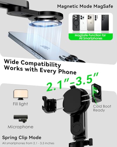 CloudValley Magnetic Selfie Stick & Mini Tripod, 360° Rotation Extendable Handheld Stabilizer/Camera Grip with Remote, 5 in 1 Portable Phone Stand for iPhone/Android, Travel Vlog, Live Stream, Black - color: Black
