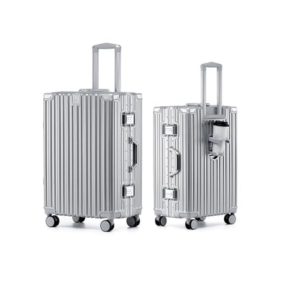 HotWay 20 Inch Aluminum Frame Carry On Luggage with Spinner Wheels, PC Hard Shell Suitcase with Cup Holder, Zipperless Luggage for Business Travel, Silver - color: Silver (PC+Aluminum), size: Carry on 20inch