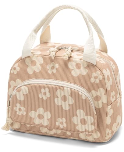 Lunch Bag Women Lunch Box for Women Adult Cute Insulated Lunch Bag Small Cooler Lunch Tote Bags for Work Picnic Travel (Brown-Flower) - color: Brown-Flower
