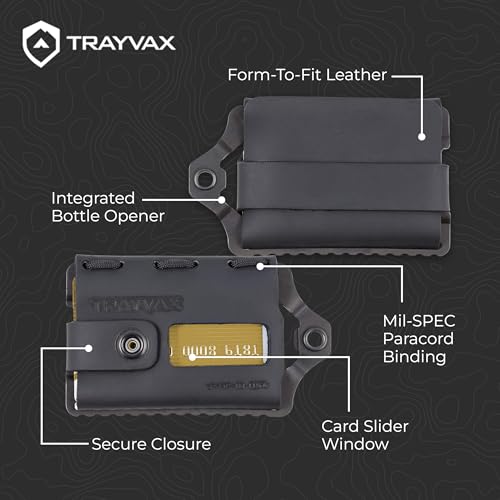 Trayvax Element Wallet, RFID Front Pocket Credit Card Holder with Money Clip, Minimalist Slim Leather Metal Wallet for Men and Women - color: Black | Stealth Black