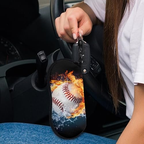 AFPANQZ Glasses Case with Carabiner Hanging Portable Neoprene Zipper Sunglasses Case Soft Lightweight - color: Baseball and Fire Pattern