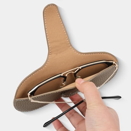 Leather Glasses Case, Portable Lightweight Soft Eyeglass Case, Travel Sunglasses Protective Case for Women Men - color: Brown