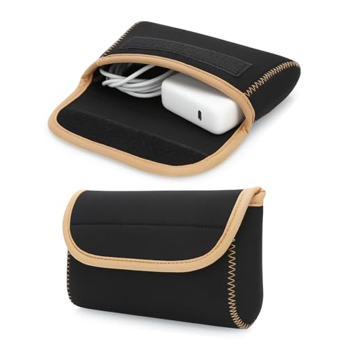 Small Neoprene Tech Pouch, Travel Cable Organiser Bag, Electronics Accessories Carry Storage Bags for MacBook Power Adapter, Power Bank, Wireless Mouse, Phone Charger, or Small Devices, Brown - color: Brown