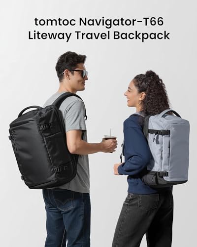 tomtoc Travel Backpack 40L, TSA Friendly Flight Approved Carry-on Luggage Hand Water-resistant Lightweight Business Rucksack, Durable Large Weekender Bag Daypack Fits 17.3 Inch Laptop - color: Silver Gray-ripstop, size: 40L