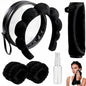 Real Perfection Spa Headband for Washing Face, Skincare Headband Wristband Set for Facial Mask Skin Care, Makeup Remover Towel Cloth Small Spray Bottle with Travel Makeup Bag Gifts for Women - Black - color: Black